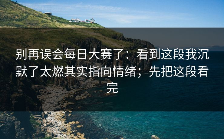 别再误会每日大赛了：看到这段我沉默了太燃其实指向情绪；先把这段看完