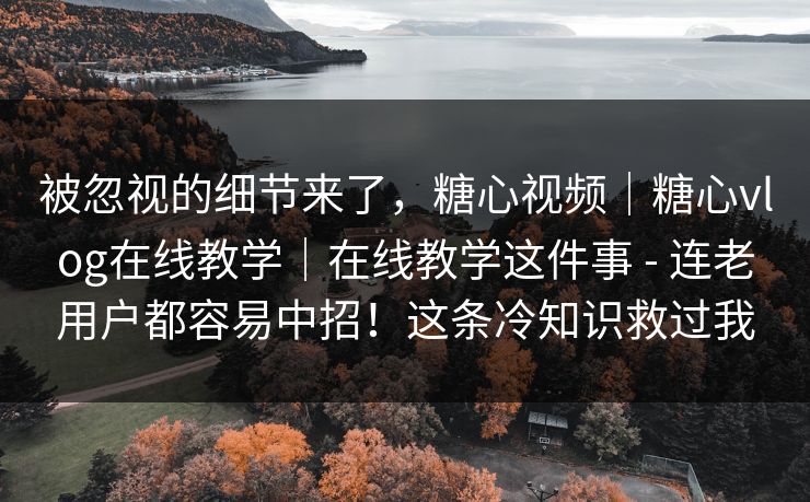 被忽视的细节来了，糖心视频｜糖心vlog在线教学｜在线教学这件事 - 连老用户都容易中招！这条冷知识救过我